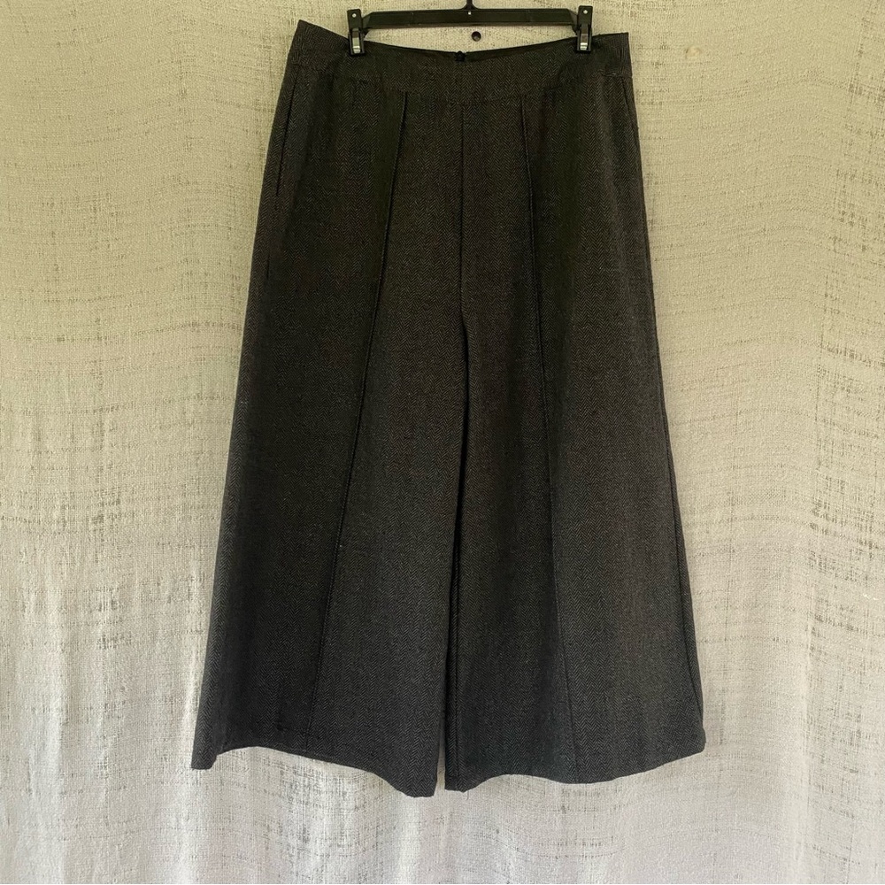 Hyfve Cropped High Rise Wide Legs Grey Herringbone Lined Pants Size L